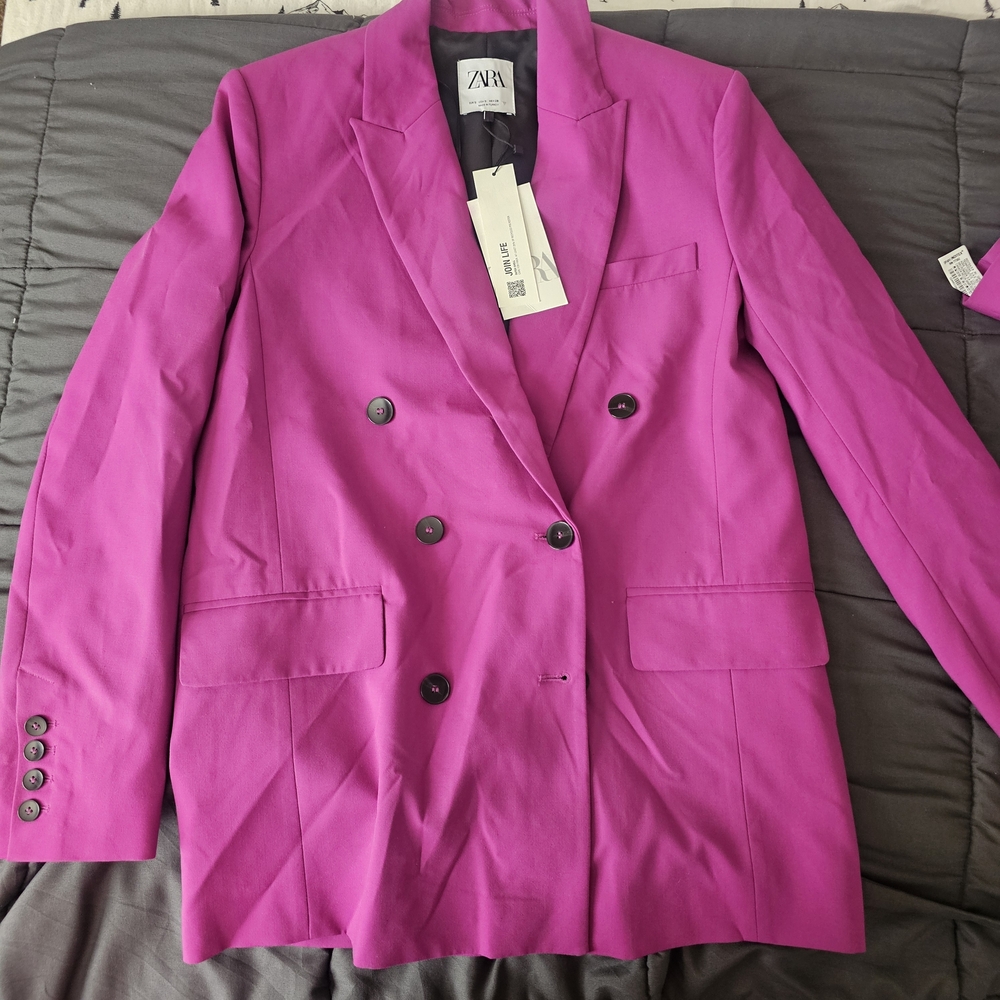 Zara Women's Pink/Magenta Blazer Set